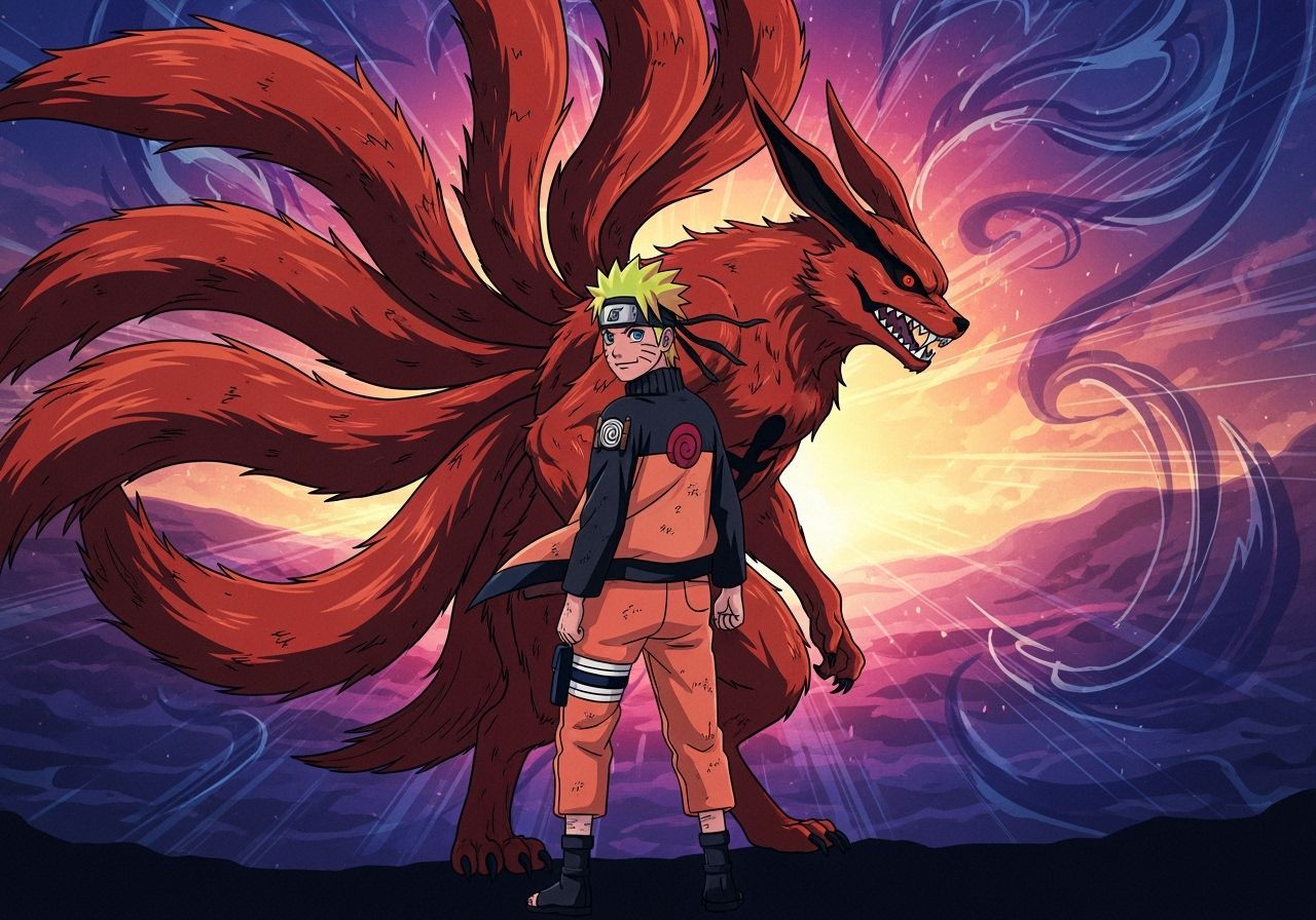 Naruto and Kurama: Dynamic Anime Manga Illustration