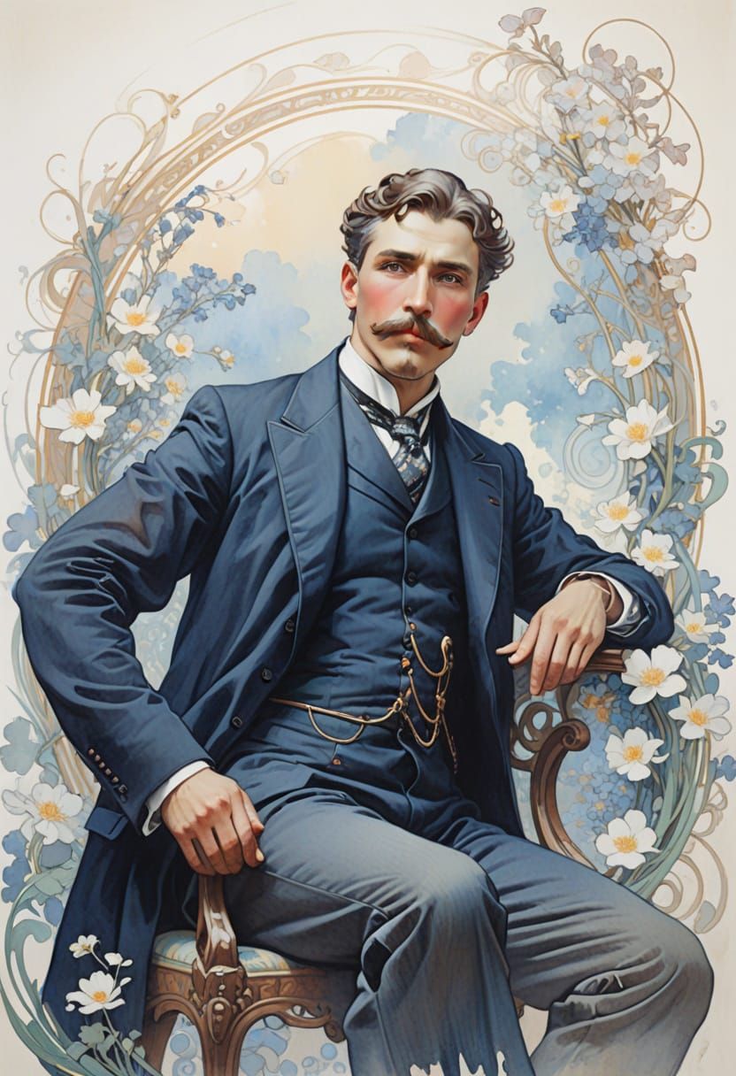 Elegant Art Nouveau Portrait in Watercolor