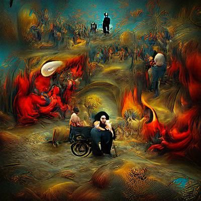 Gothic Figure in Hellish Landscape