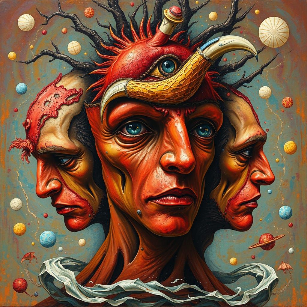 Surrealist Scene with Red Oil Painting and Pareidolia