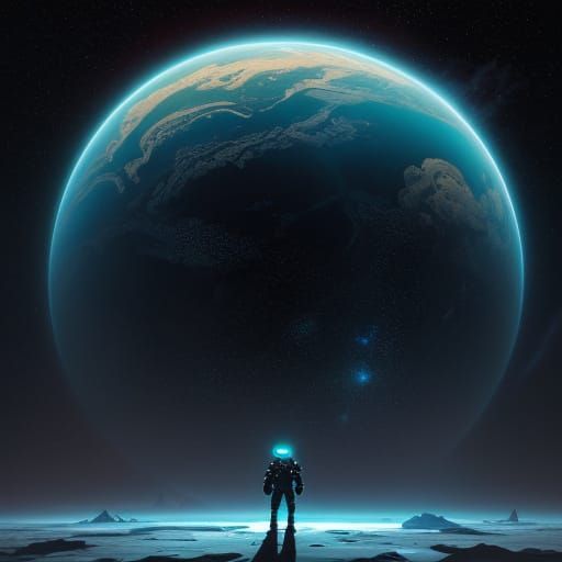 Lone Astronaut Admires Cosmic Nebula on Alien Planet