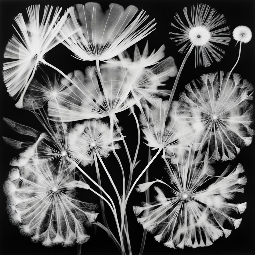 Dandelion Fairies in Black and White Photogram
