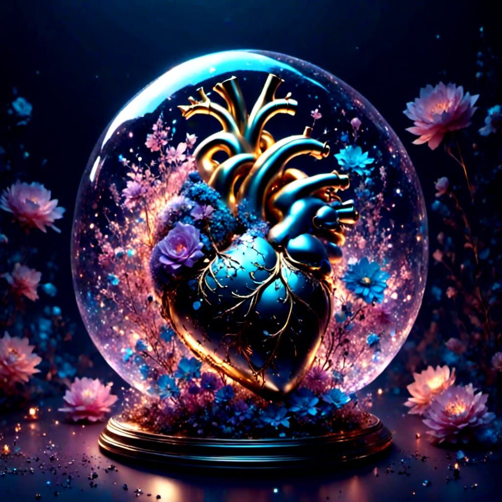 Flowers in Glass Heart: Pastel Digital Art