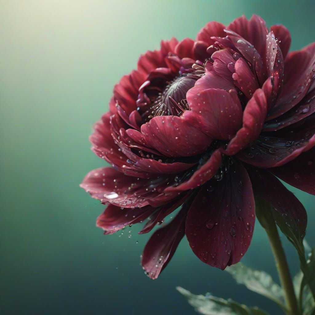 Ethereal Burgundy Peony in Whimsical Fantasy Art