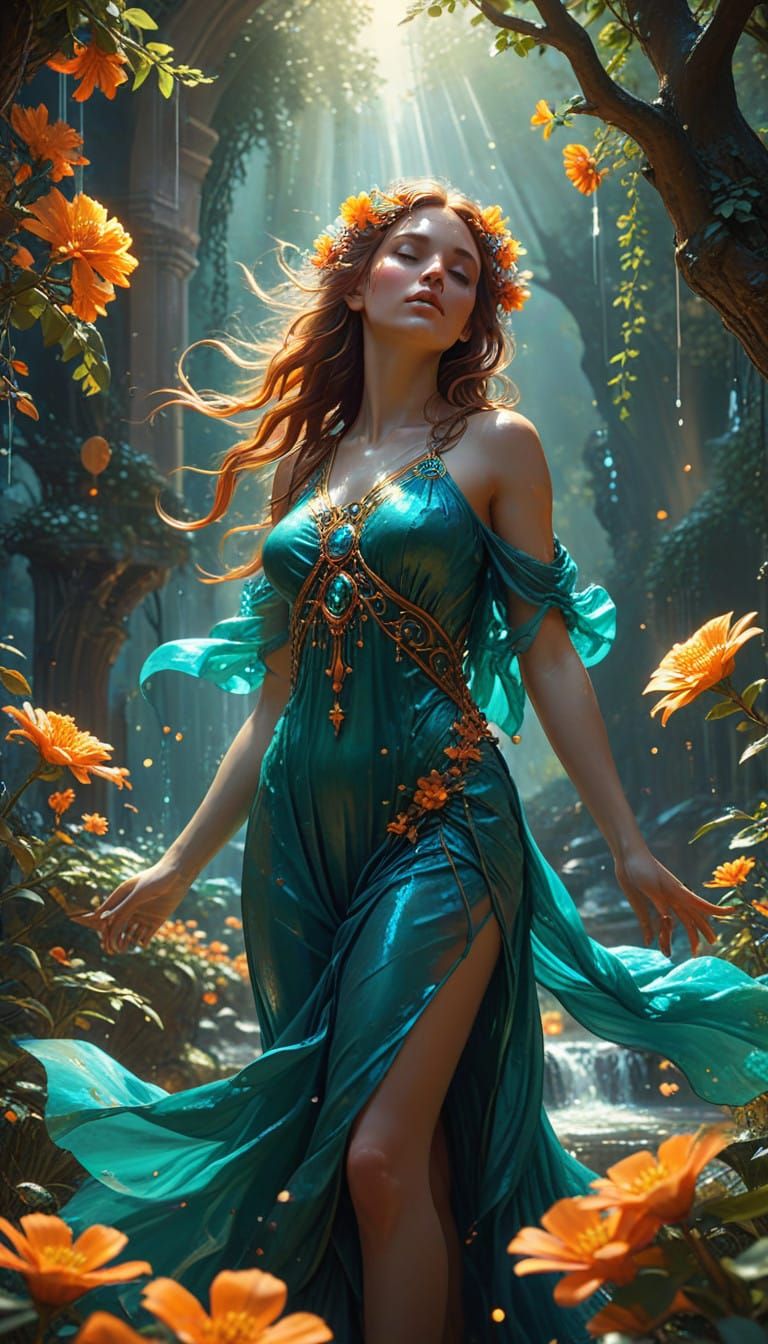 Ethereal Goddess of Dawn in Paradise