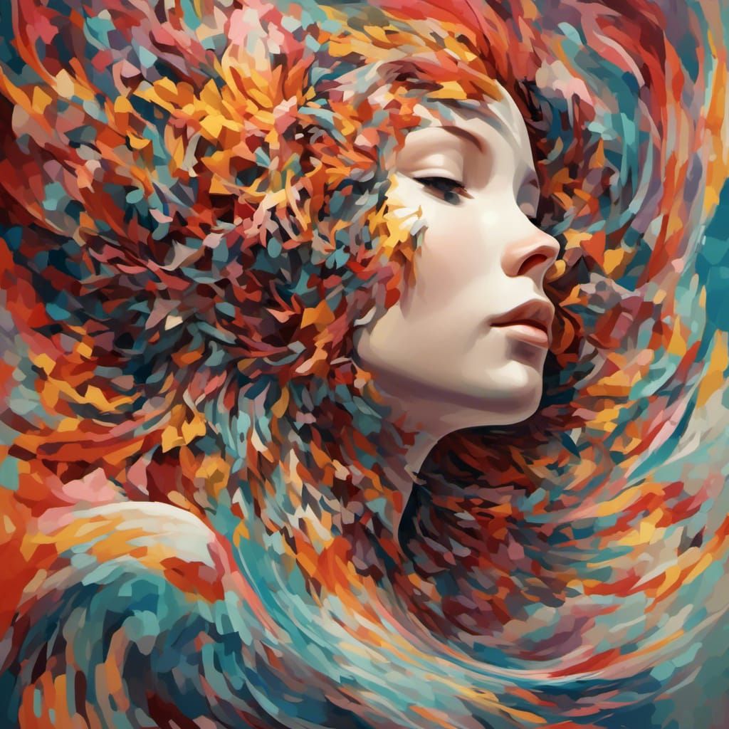 Dynamic Impasto Portrait with Abstract Fractal Details