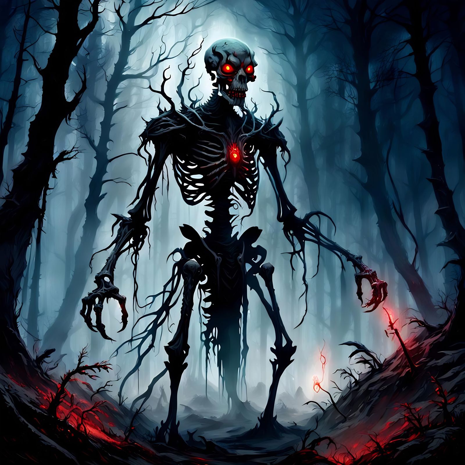 Cursed Forest of Shadow Beings in Dark Fantasy Style