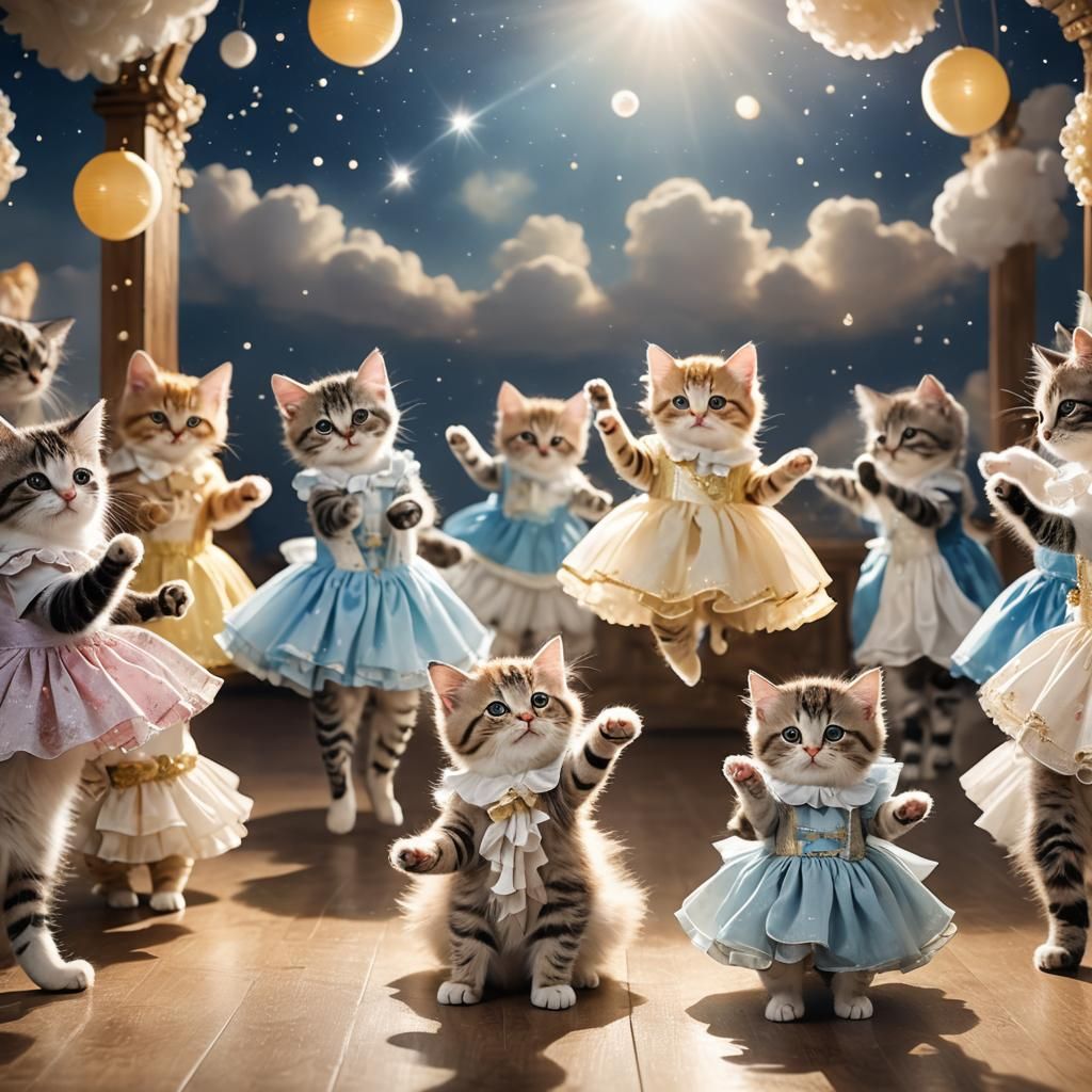 Kittens Dancing in Moonlight with Divine Light