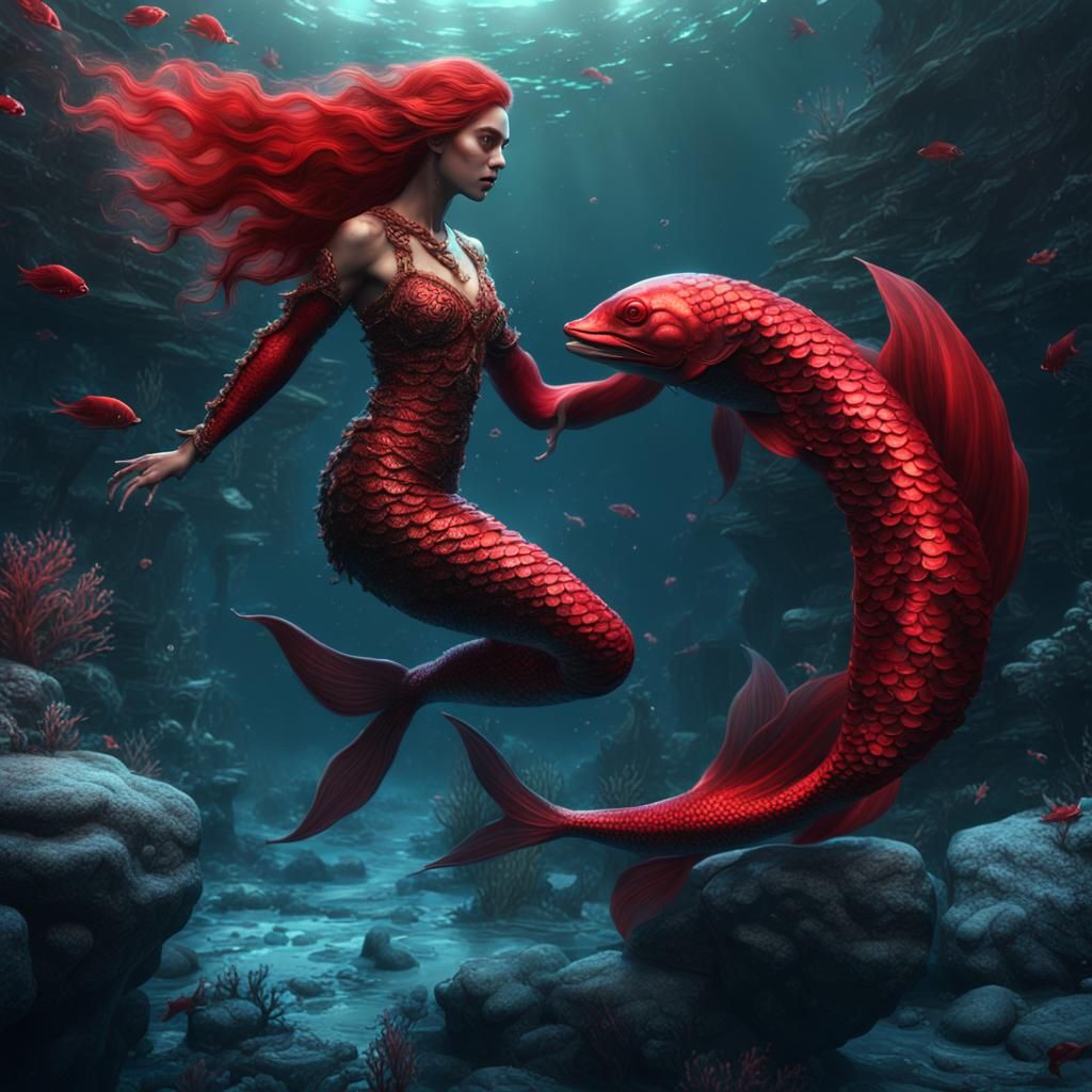 Red Mermaid Fantasy Concept Art