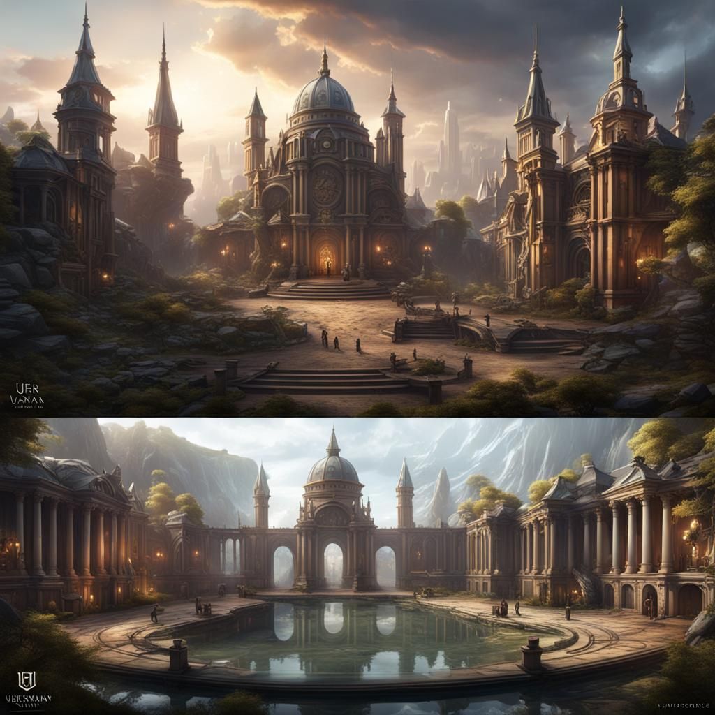 Fantastical Arenas: A Detailed Matte Painting in Deep Color