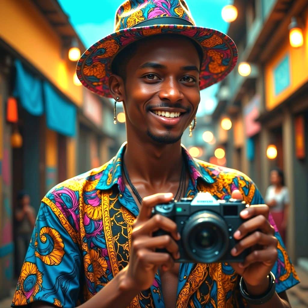 Nigerian Man Taking Pictures in Detailed Digital Art