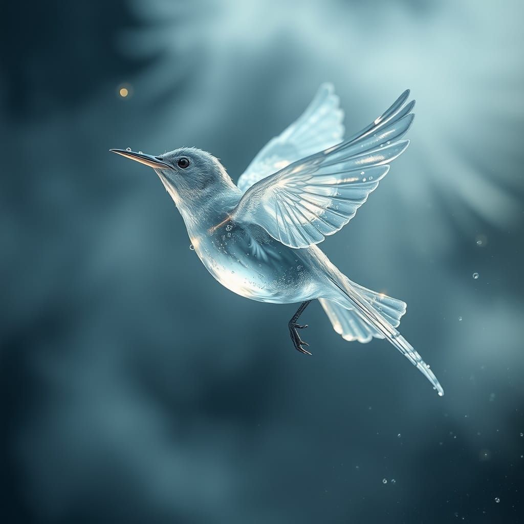 Ethereal Songbird Made of Glittering Water