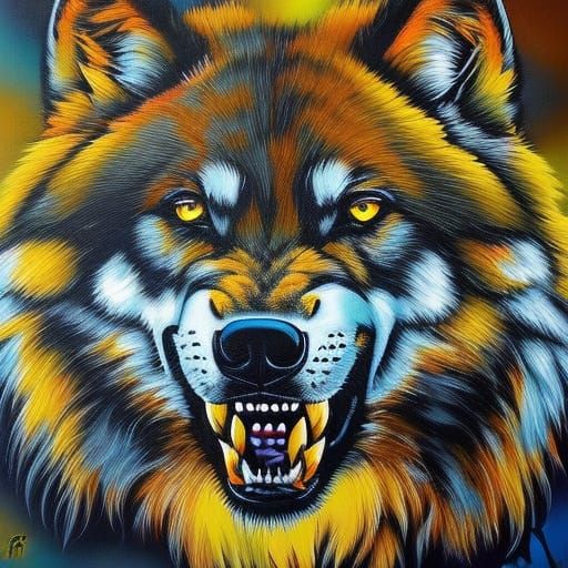 Wolf Growling Graffiti Art in Street Style