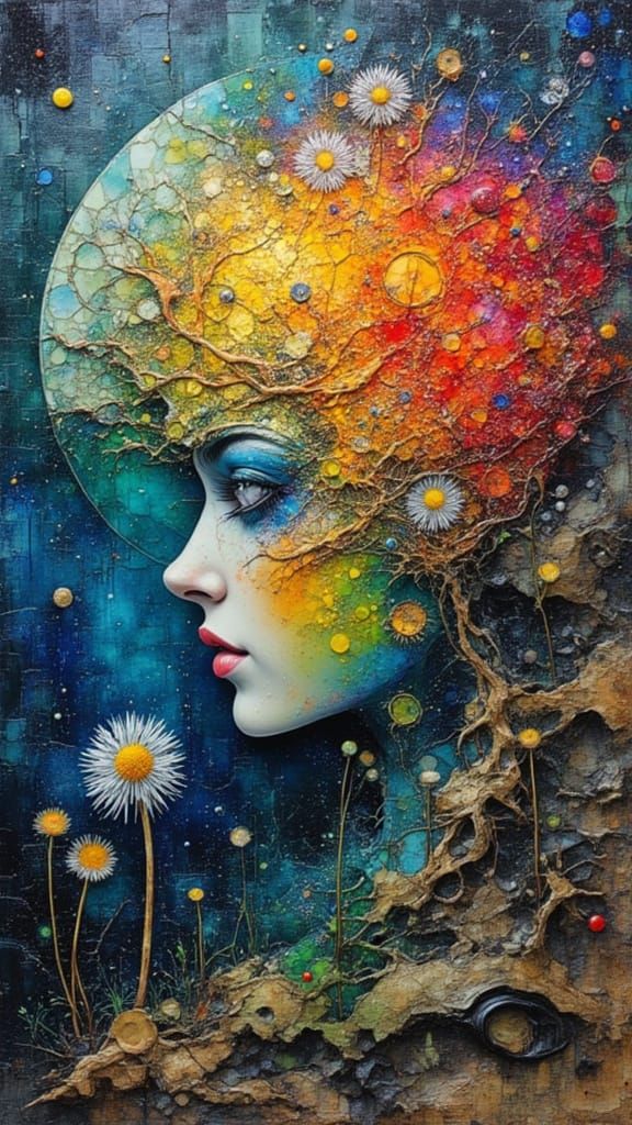 Ethereal Dandelion in Iridescent Mosaic Art