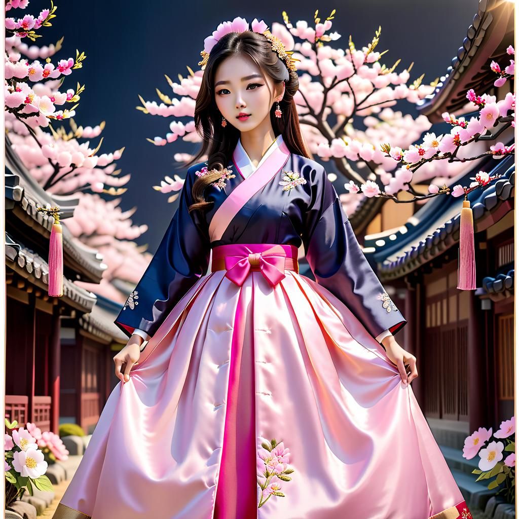 Korean Girl in Pink Hanbok Dress, Seoul
