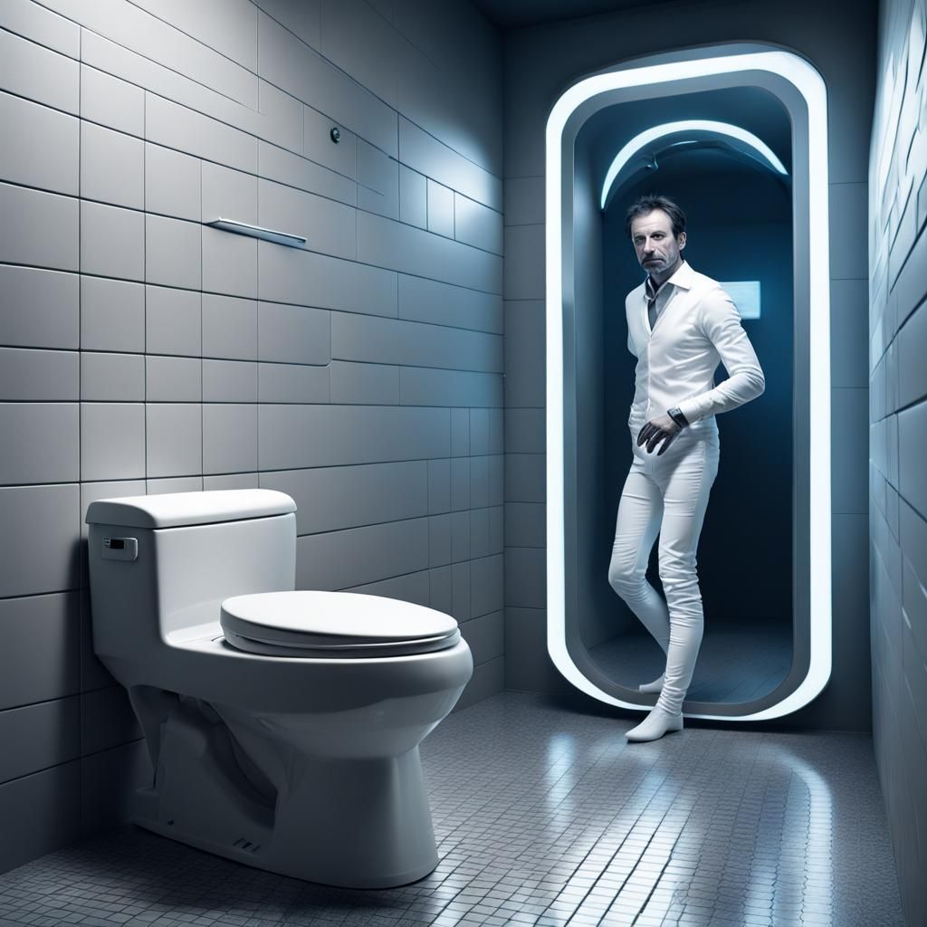 Futuristic Toilet Paper Emergency: A Digital Art Scene