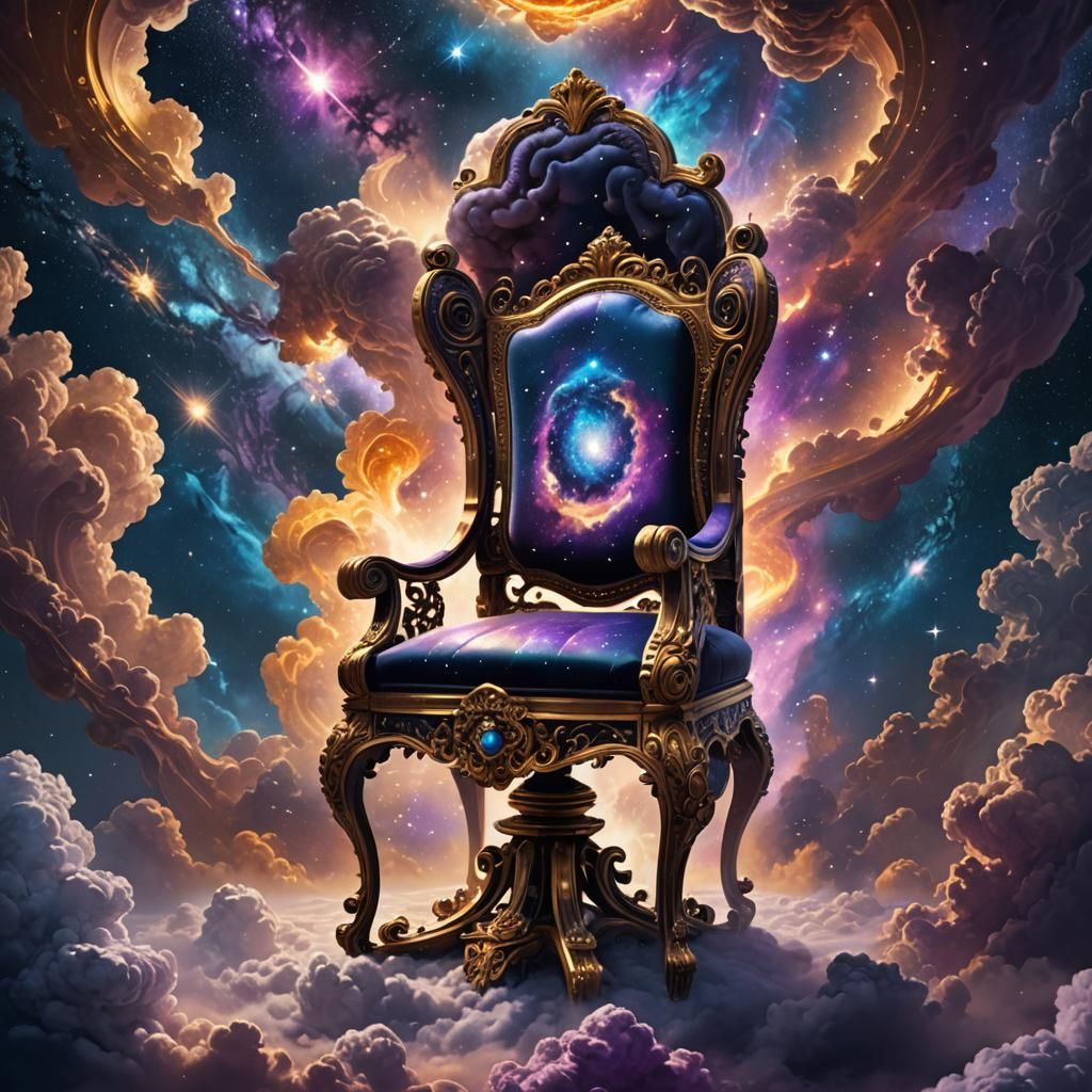 Ornate Chair Floating in Starry Galaxy: Fantasy Art