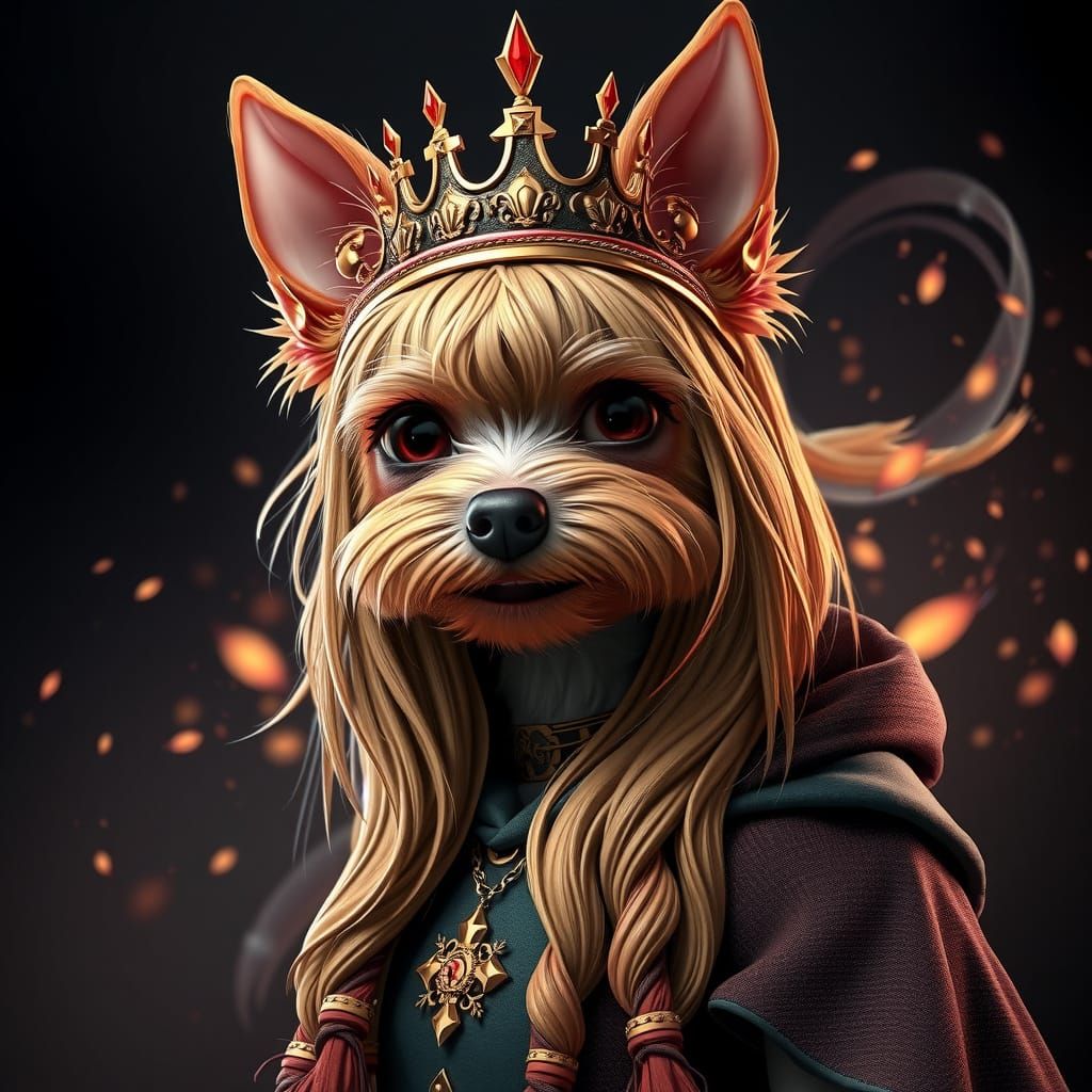 Majestic Yorkie Queen in Fantasy Realm