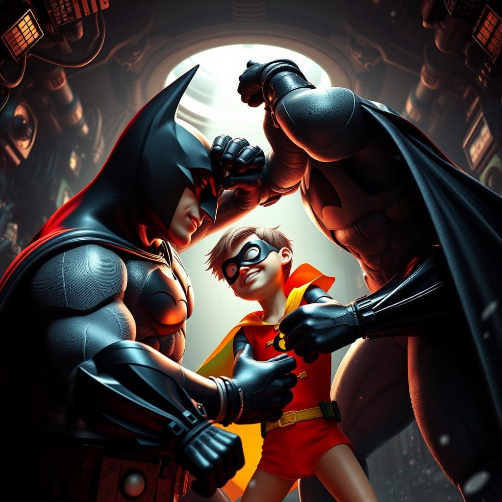 Batman and Robin in Epic Acrobatic Battle in High-Tech Batca...