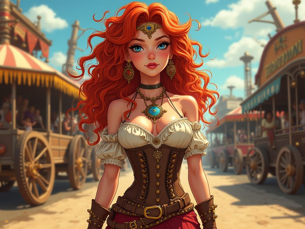 Steampunk Gypsy Spirit in Vibrant Anime Style