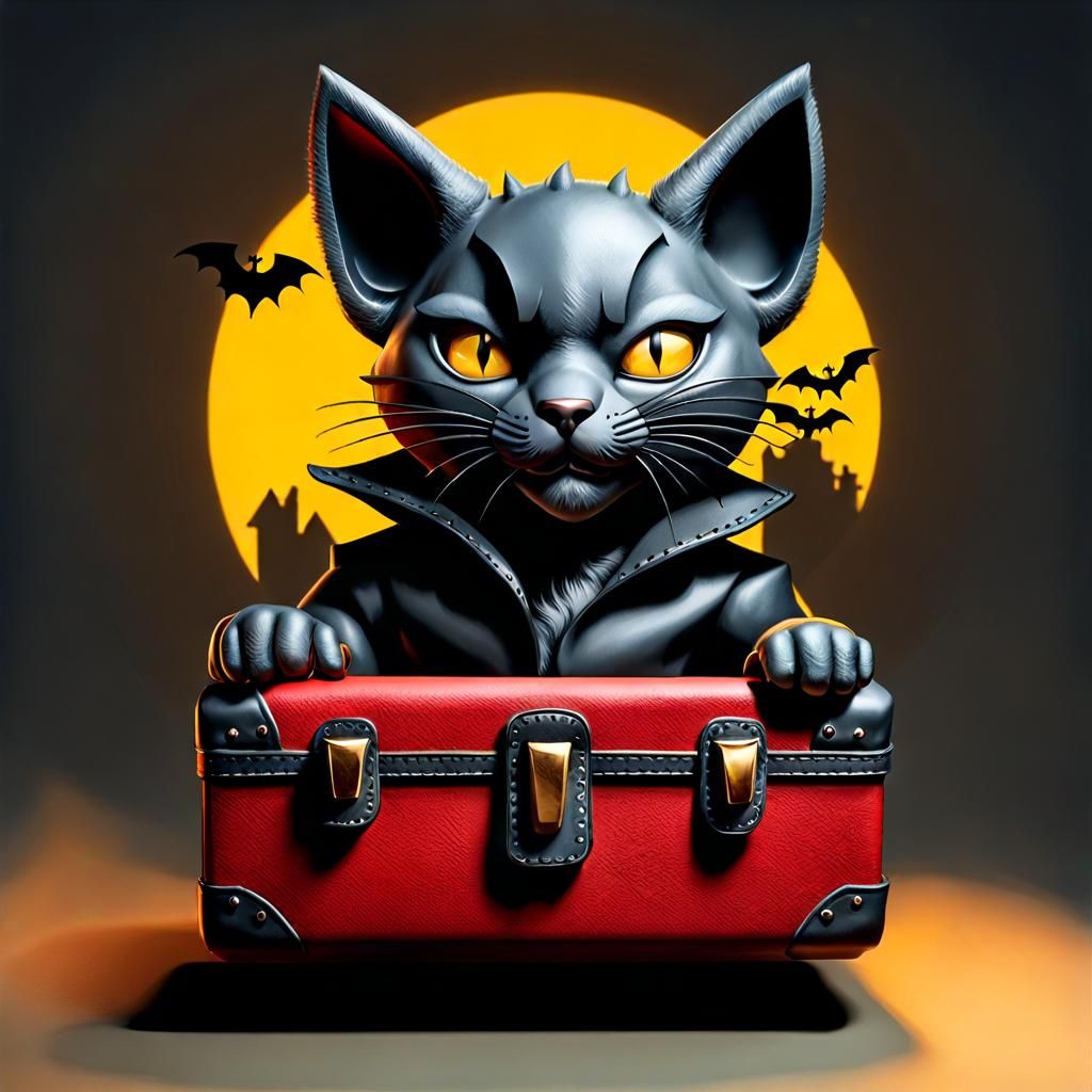 Halloween Vampire Kitten with Pandora's Box