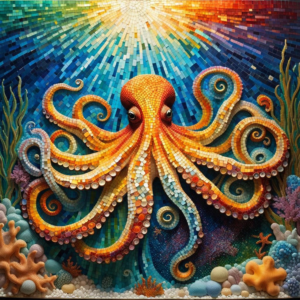 Mosaic Octopus Underwater