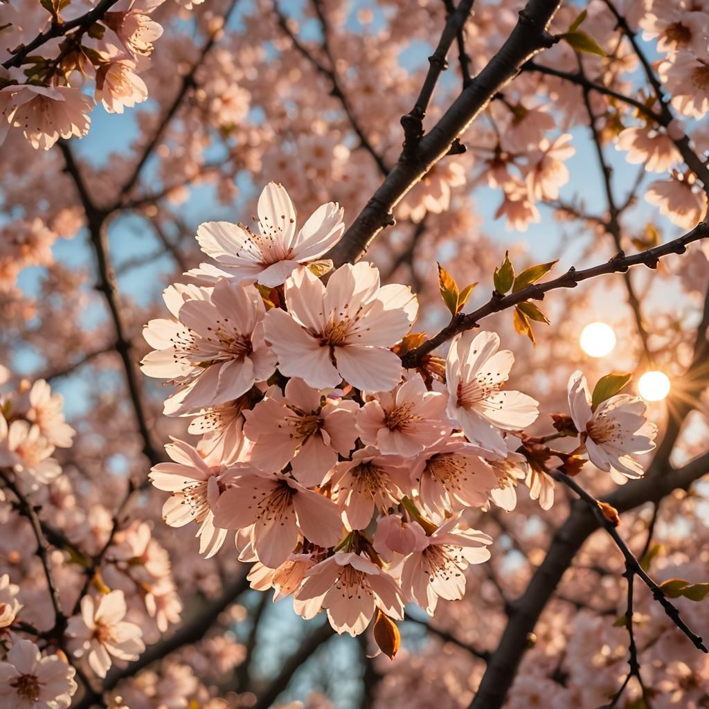 Cherry Blossom in Golden Sunset Light