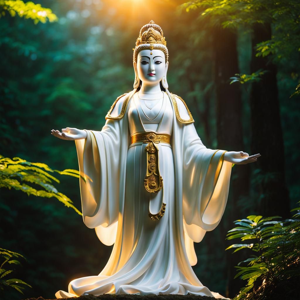 Guanyin Blessing in Forest with Aura