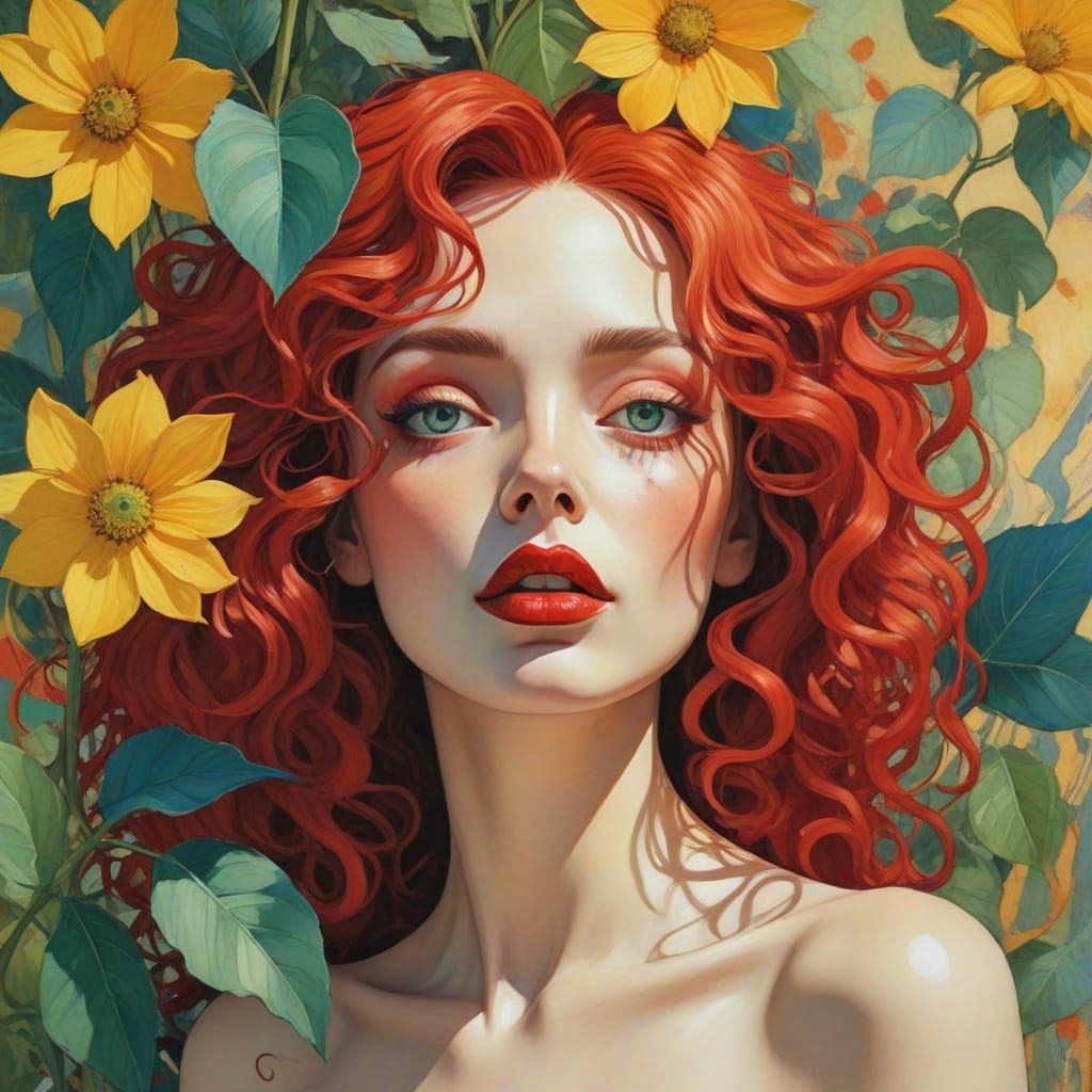 Surreal Fauvist Woman Blossoms with Whimsical Floral Crown