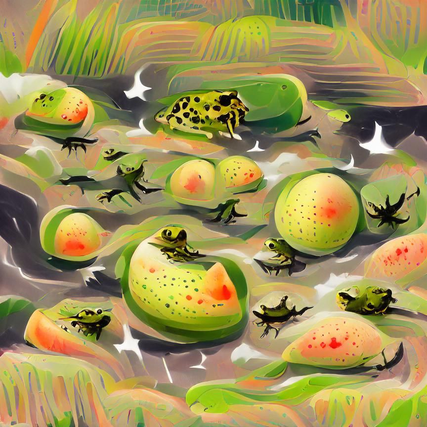 Surreal Frog Hatching from Melon Patch