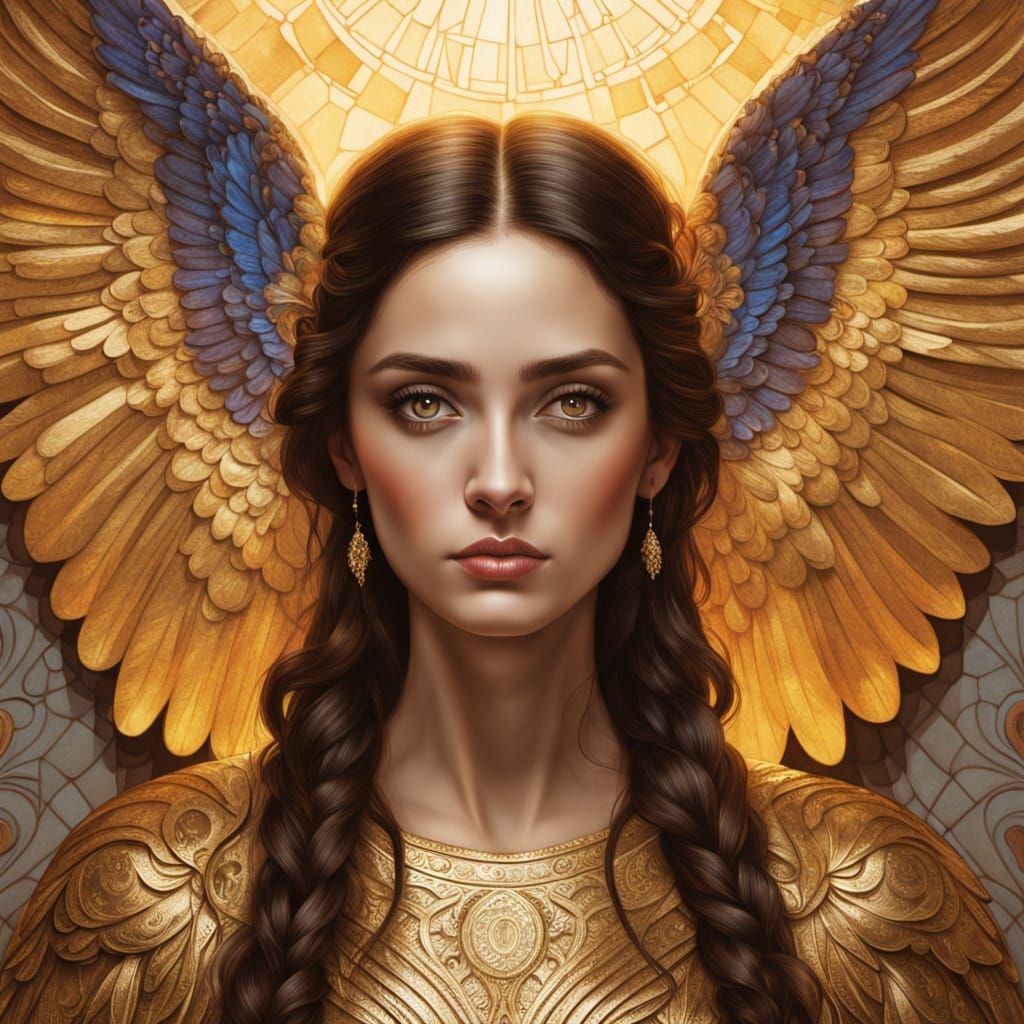 Armenian Angel in Golden Light, Klimt Style