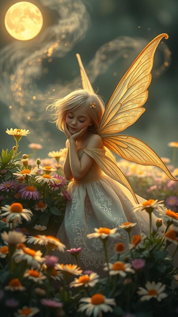 Pixie Sleeps in Dreamlike Flower Thicket