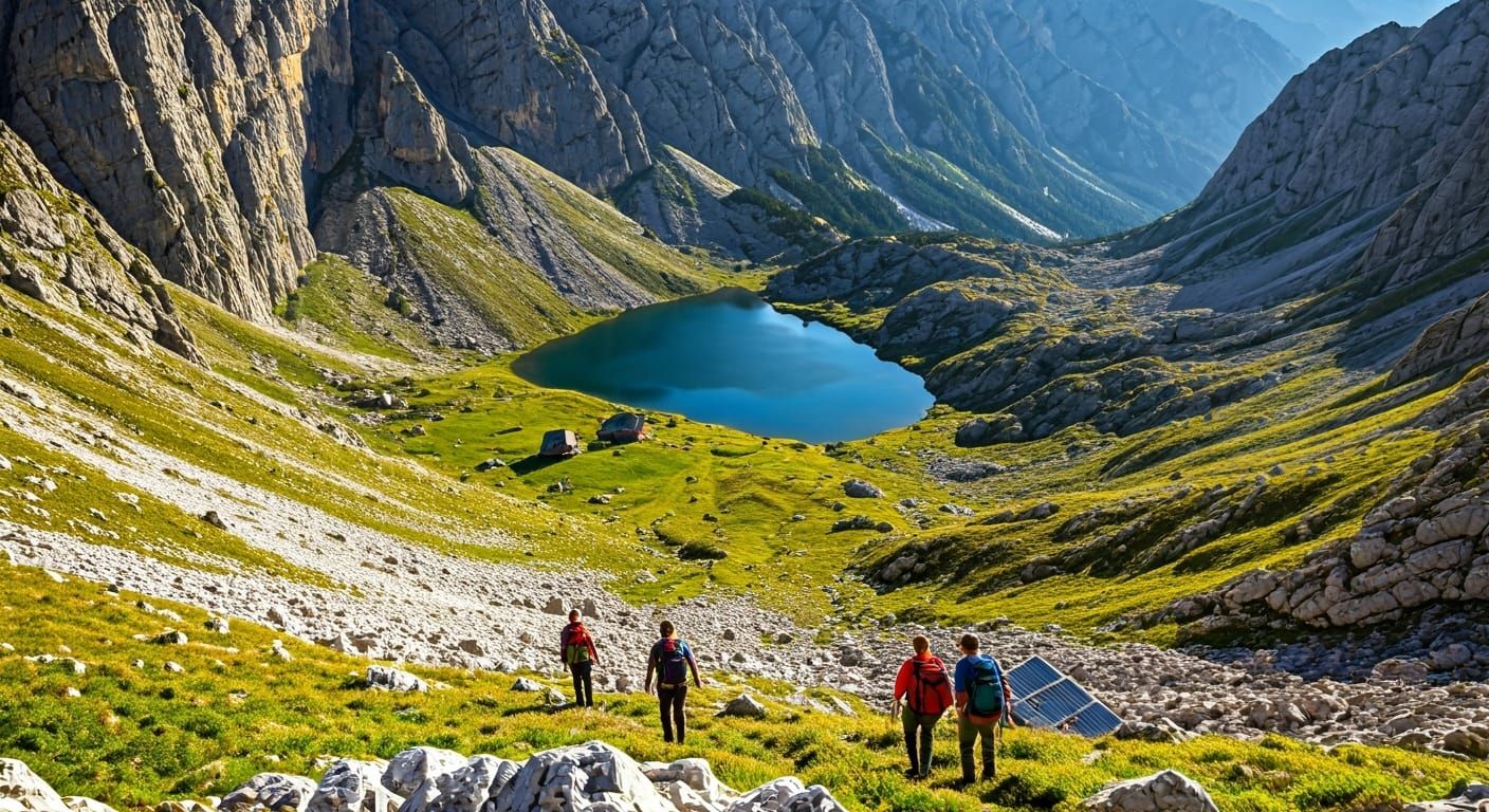 Hikers Explore Montenegrin Peaks at Golden Hour