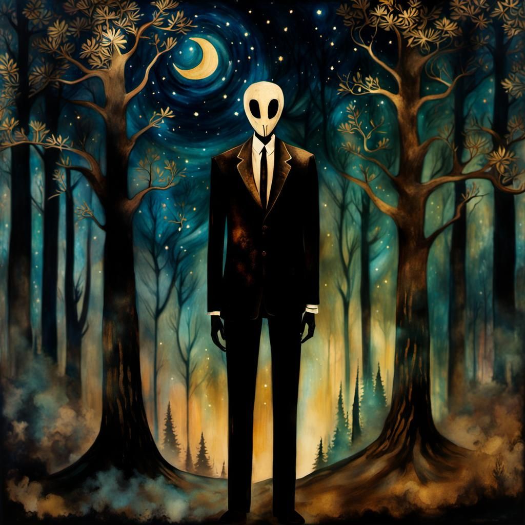 Slender Man in Forest, Mixed Media Portrait