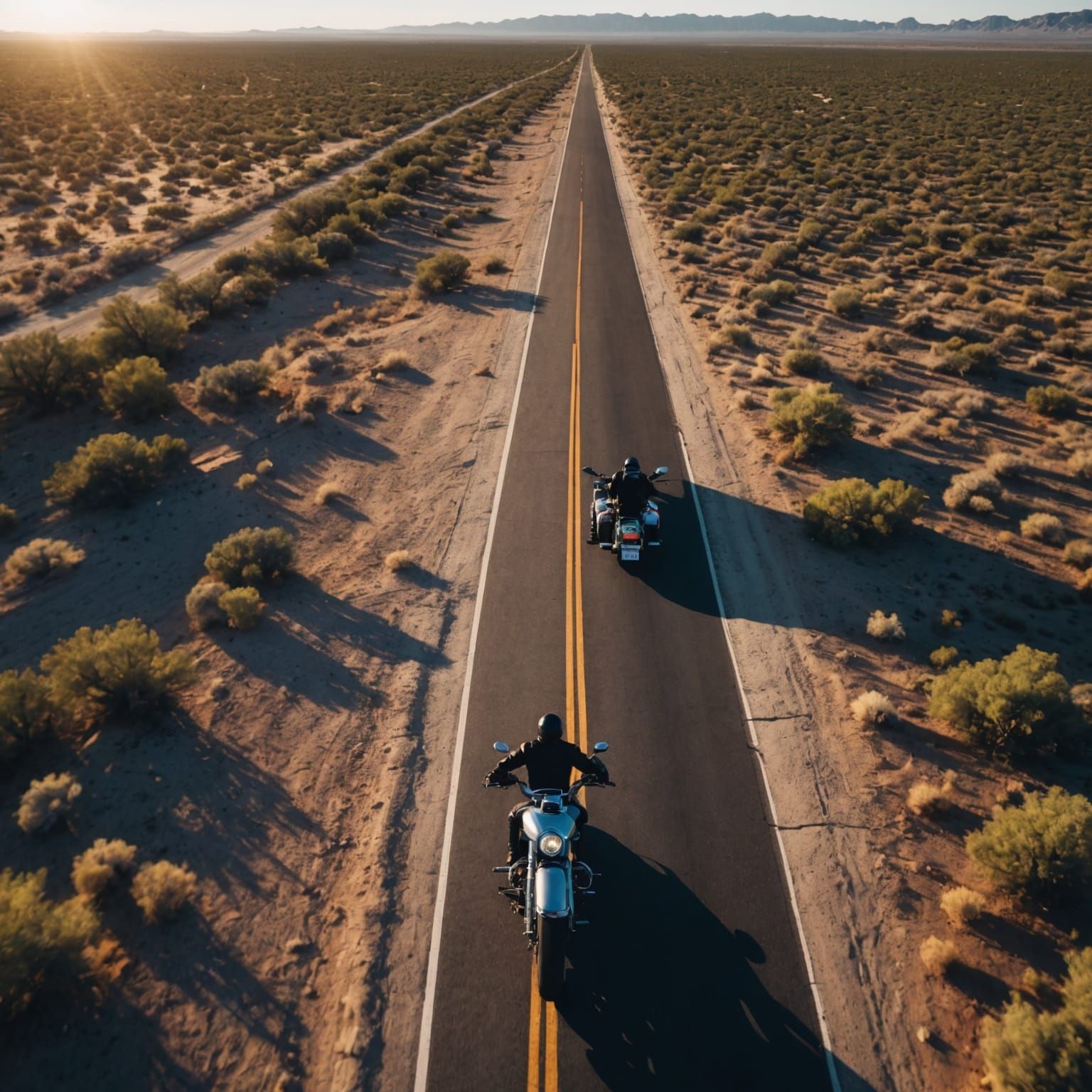 Motorcycle on Route 66: Aerial Drone Photography