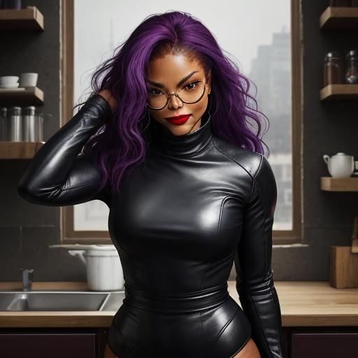 Sensual Portrait of Woman Leaning on Kitchen Counter