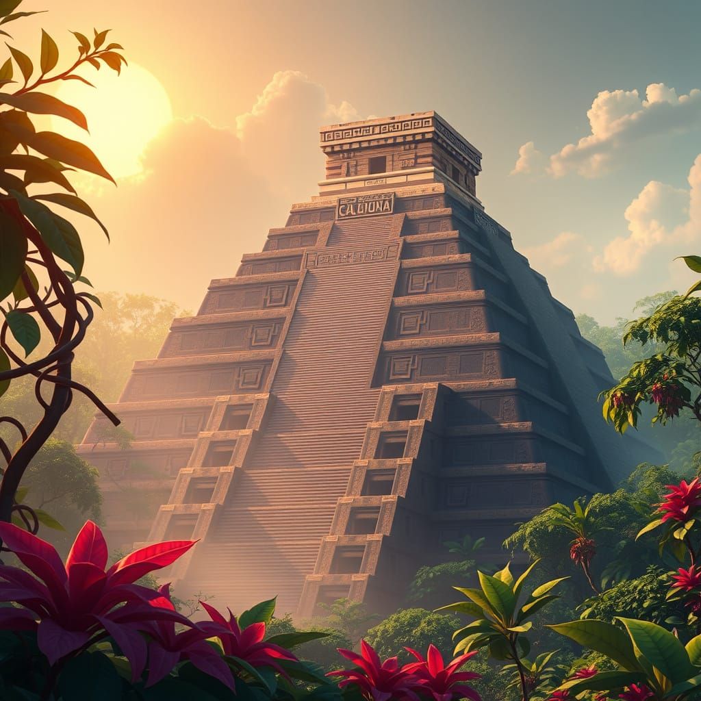 Aztec Pyramid in Emerald Jungle, Inspired by Nahuatl Culture