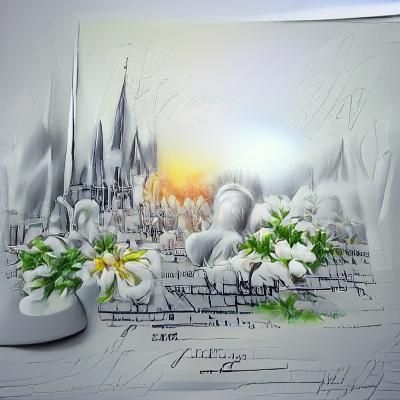 Luminous White Flowers: A Thomas Kinkade Style Painting