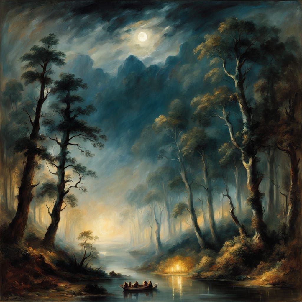 Moonlit Forest in Romantic Nocturne Style