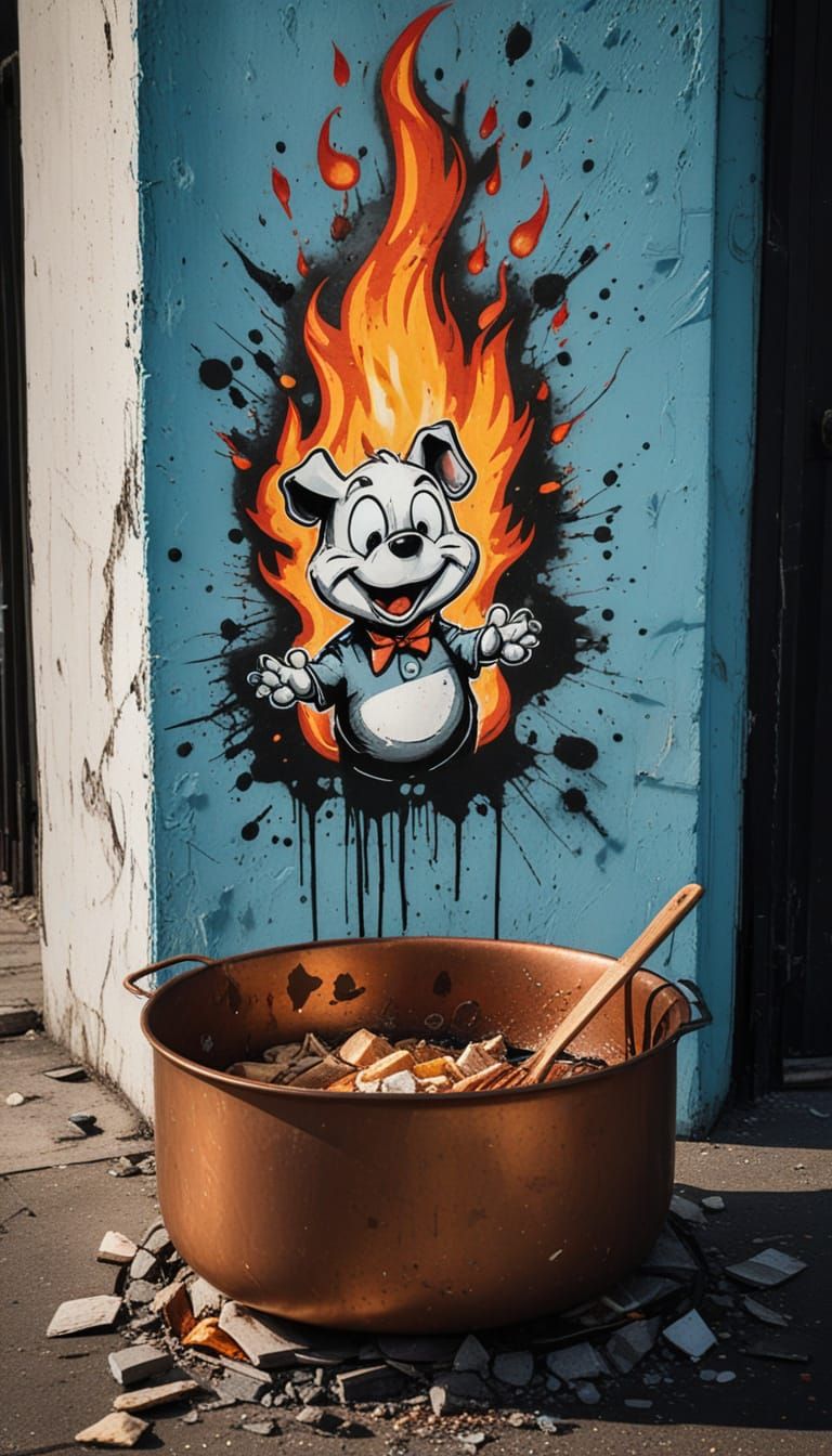 Graffiti Pig Sizzles in Lard, Copper Saucepan, Urban Decay