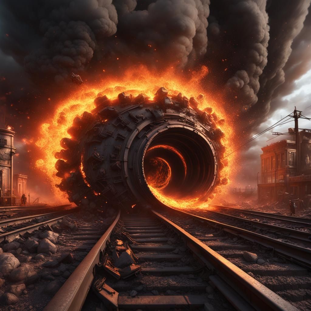 Surreal Fire Tornado Black Hole Disaster Scene