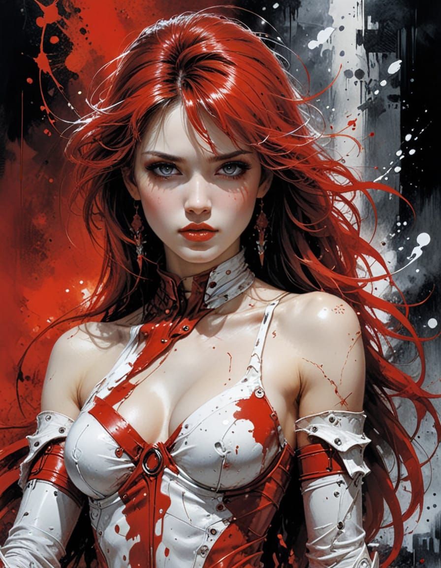 Striking Red and White Abstract Digital Art