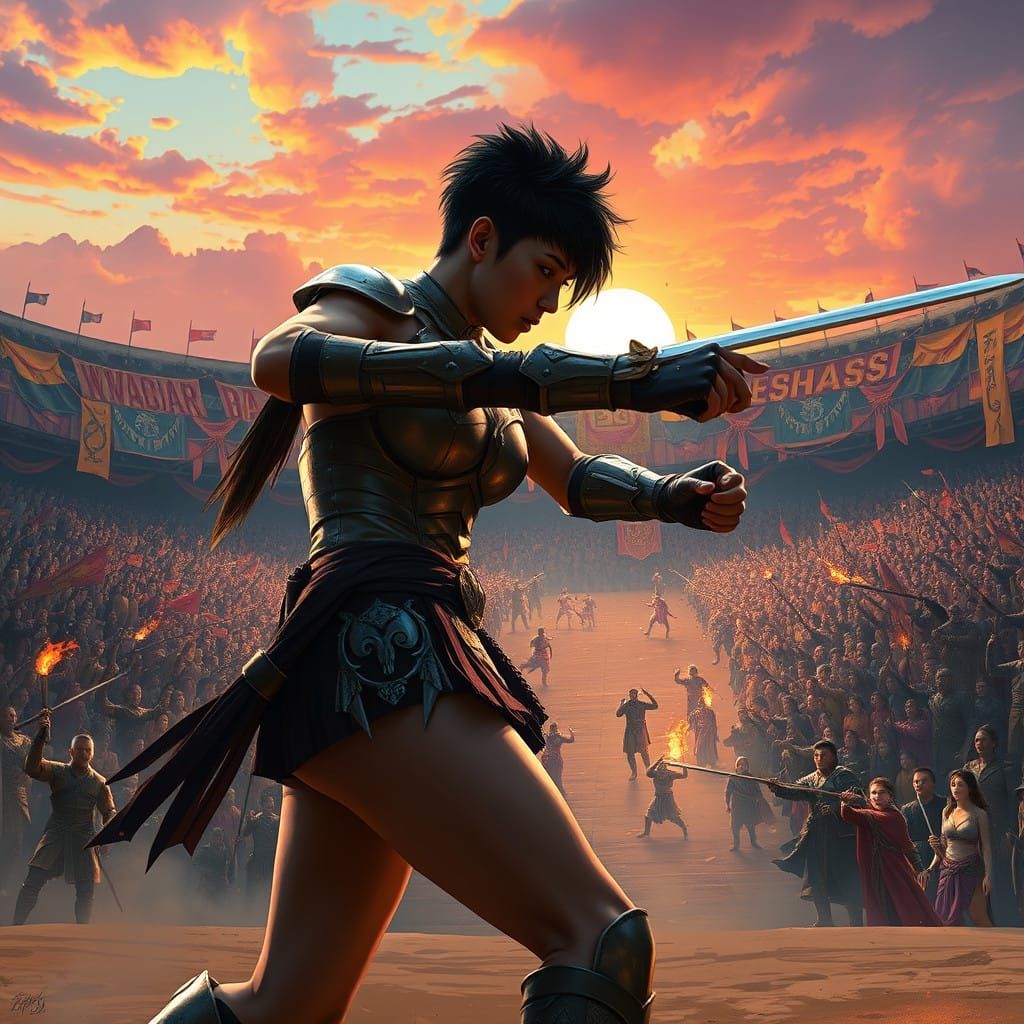 Amazonian Warrior in Ancient Arena