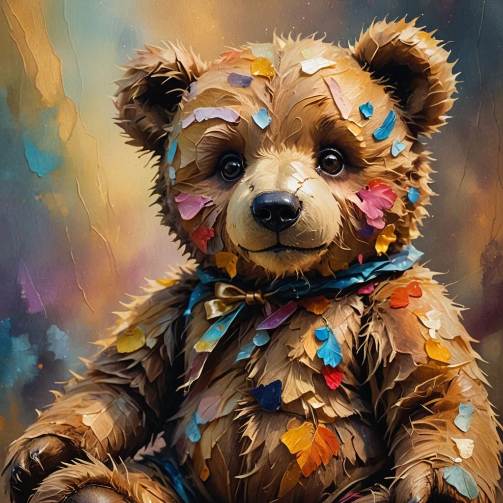 Whimsical Teddy Bear Portrait in Oil Painting Style