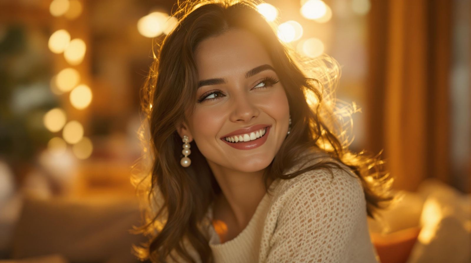 Elegant Woman Bends Towards the Lens