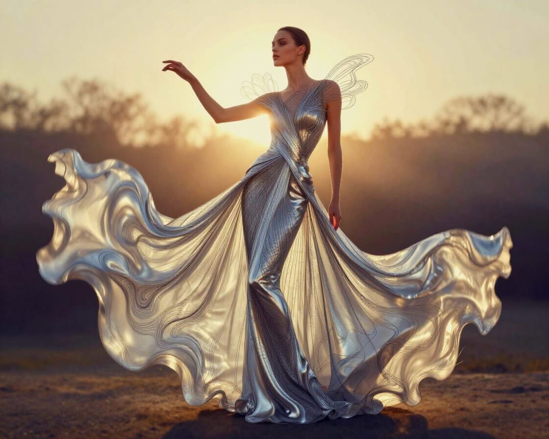 Fashion Model in Surreal Bending Reality Landscape