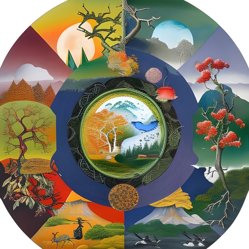 Four Seasons Landscape in Mixed Media Style