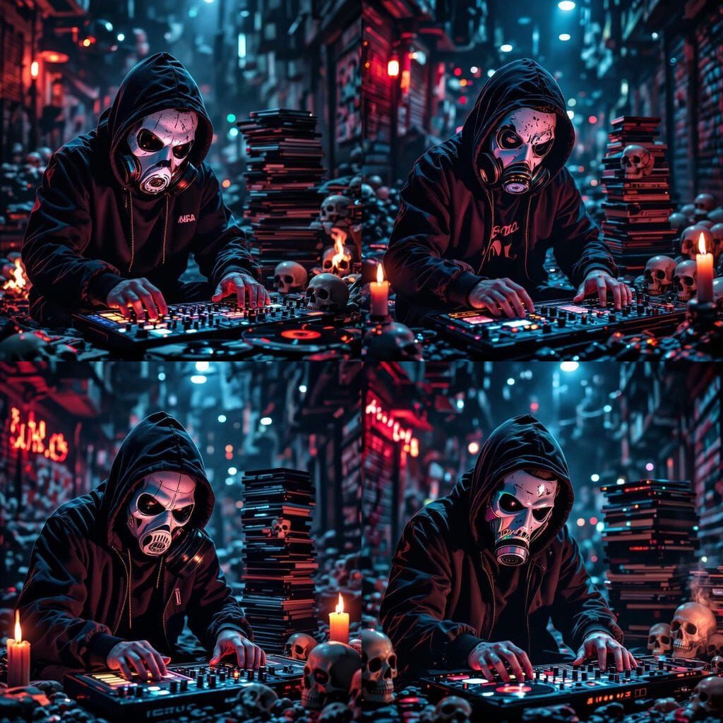 Beat Maker in Toxic Urban Scene with Gas Mask