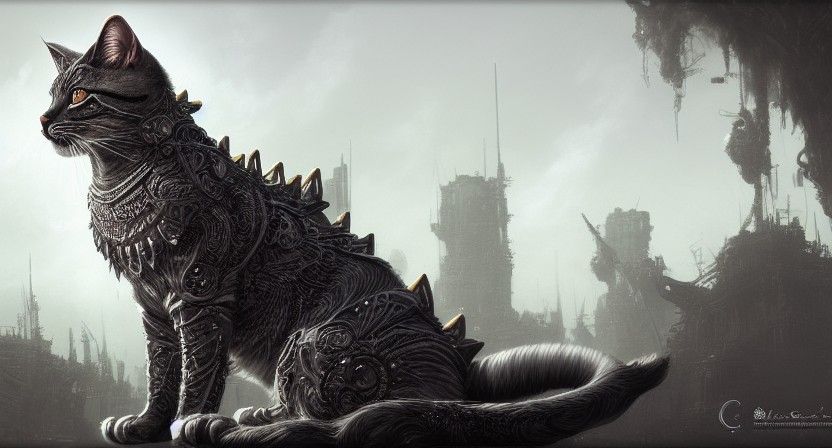 Fierce Armored Cat in Cyberpunk Style