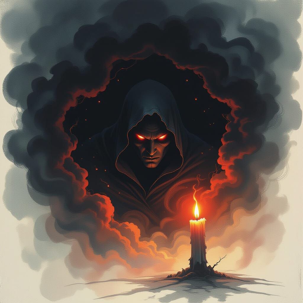 Gothic Horror Figure Emerges from Smoky Vortex